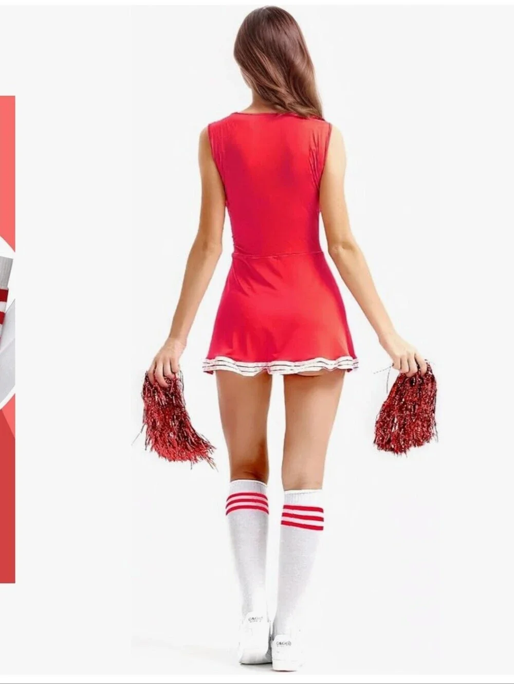 New Cheerleader Costume Dress with Pom Poms and Retro Socks - Red